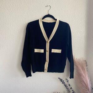 Elegant Black and Cream Cardigan Sweater
